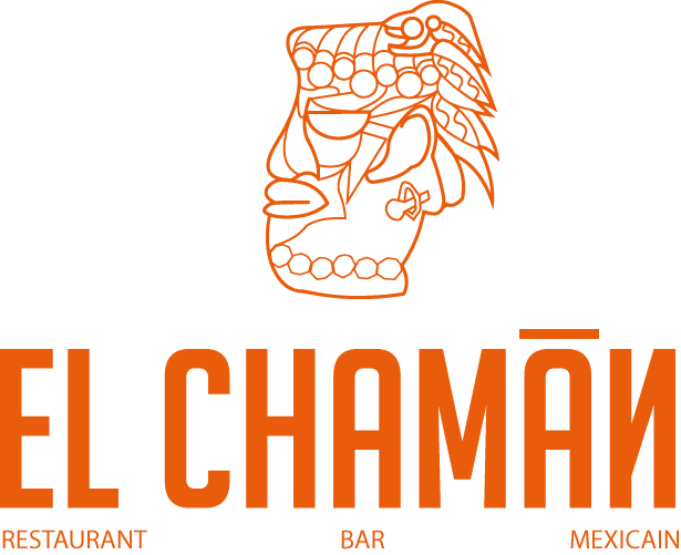 Logo of El Chamán Restaurant Bar Mexican featuring a stylized figure and the name in bold orange letters.